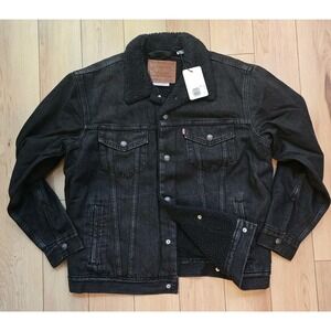 Levi's Men's Relaxed Premium Fit Sherpa Trucker Jacket Black Canvas A57840005